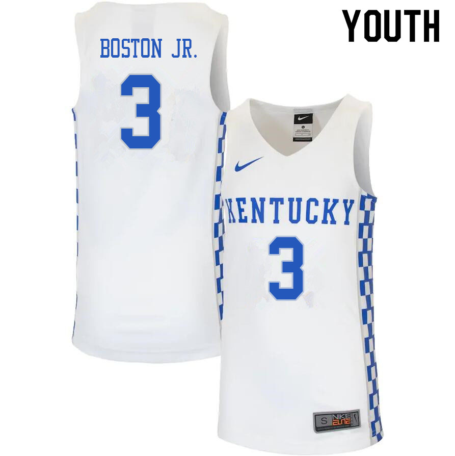 Youth #3 Brandon Boston Jr. Kentucky Wildcats College Basketball Jerseys Sale-White